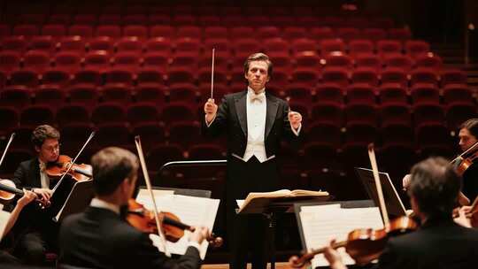 指挥家指挥交响乐团演奏