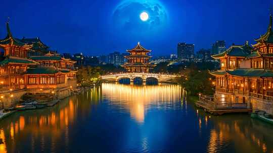 中秋月饼团圆赏月夜景