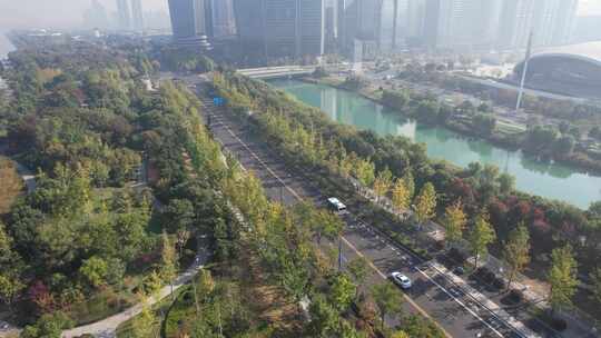 杭州城市建筑绿植公路航拍