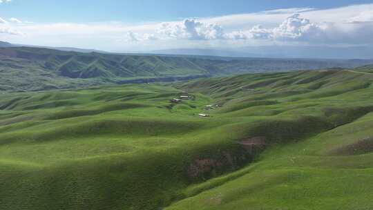 辽阔起伏的绿色山丘风景