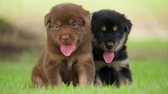两只可爱的小狗伸着舌头