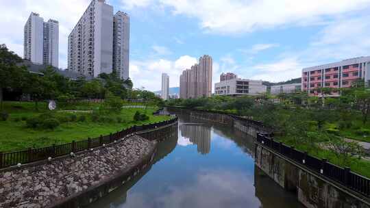 航拍深圳大鹏葵涌河坝光新村生态环境