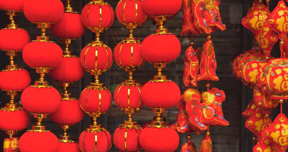 红色喜庆中国年灯笼中国结过年装饰品特写