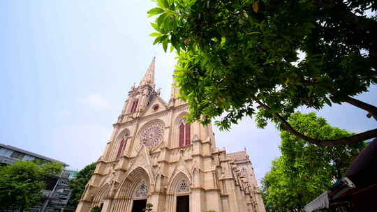 欧式古建筑 广州圣心大教堂视频素材模板下载