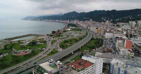 城市山海鸟瞰图