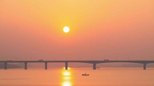 杭州萧山三江口袁浦大桥黄昏风景延时