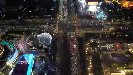 城市夜景拥堵交通东莞鸿福路东莞大道航拍