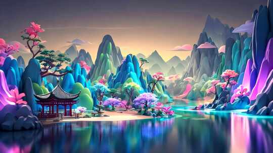 古风山水楼阁3D场景