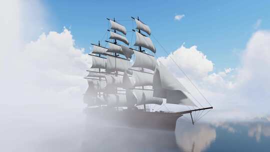 海上帆船雾气云端 扬帆起航 一帆风顺