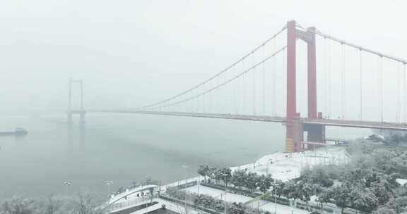 武汉城市地标景点雪景风光