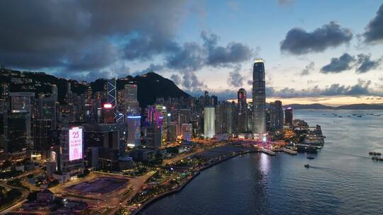 航拍中国香港维多利亚港现代城市夜景