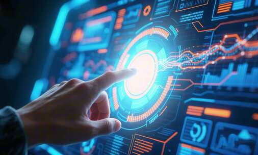 手指点击科技感数据屏幕画面