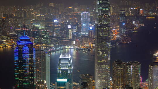 香港城市全景夜晚航拍