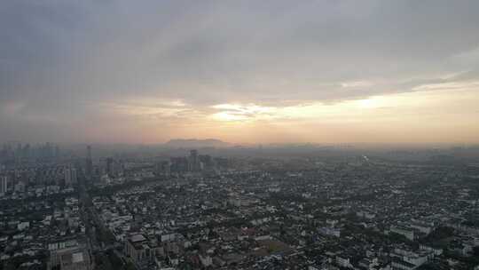 江苏苏州城市日落晚霞夕阳航拍