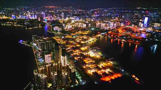 海南自贸港免税进出海口港集装箱蓝调航拍