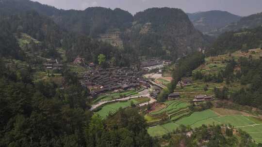 贵州黔东南雷山县郎德苗寨航拍风光