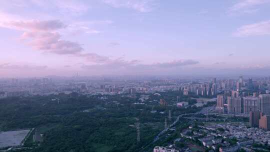 广州番禺城市建筑景观与夕阳晚霞云彩航拍