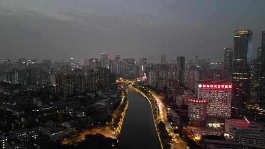 航拍成都夜景锦江区夜景