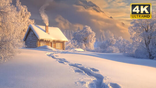 冬至立冬唯美雪景大寒小寒节气视频素材4