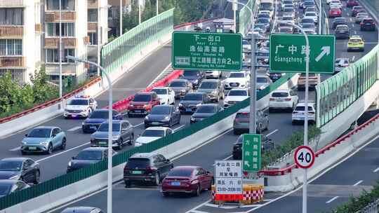 上海早高峰高架车流视频素材模板下载