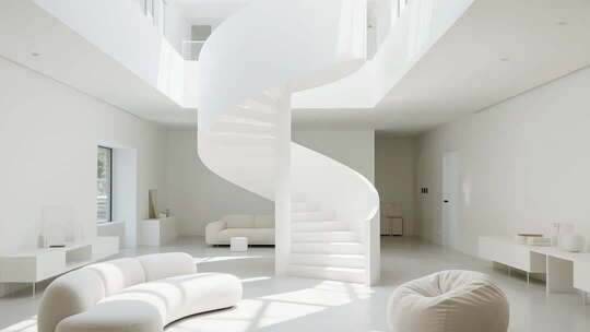 现代室内白色螺旋楼梯空间