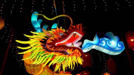 中国秦淮灯会，南京老门东的龙年龙灯笼视频素材模板下载