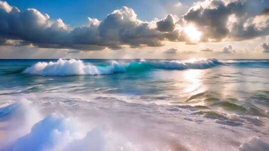 海面海浪与天空云朵景观