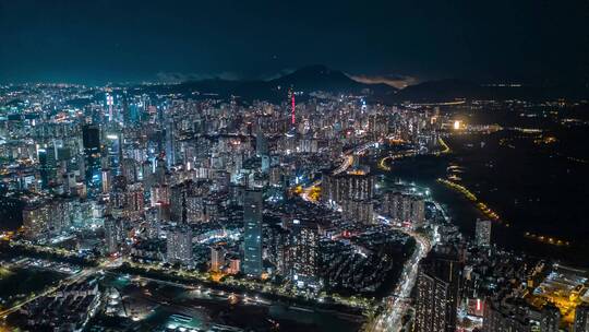 深圳大景夜景航拍福田罗湖南山区