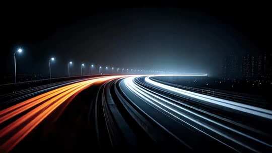 城市夜间交通运输光轨穿梭