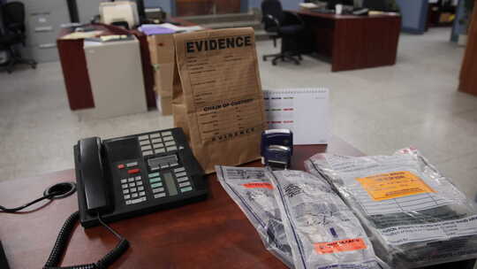 警察局桌子上的证据袋