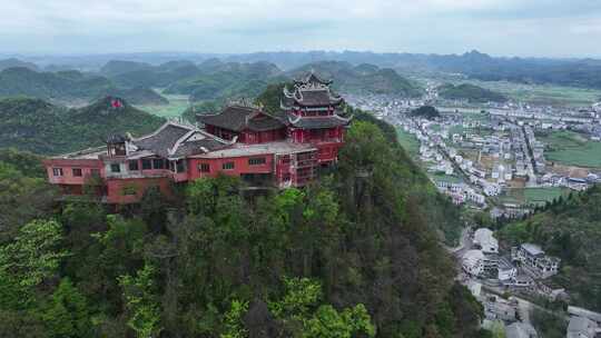 贵州安顺市云峰屯堡风云鹫峰云鹫寺航拍风光