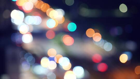 城市夜晚唯美光斑，车流灯光光晕视频素材