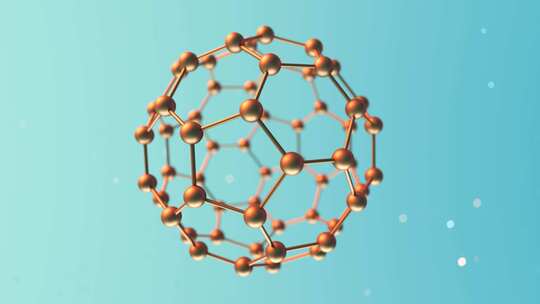 富勒烯球体碳分子的循环动画。C60，石墨