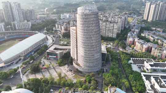 四川宜宾广电大楼地标建筑航拍