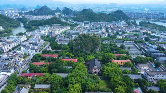 桂林独秀峰王城景区靖江王府航拍市区全景