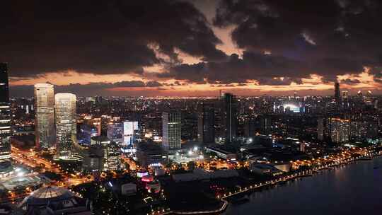 航拍上海滨江两岸城市CBD建筑群夜景