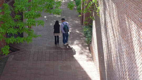 情侣散步校园散步