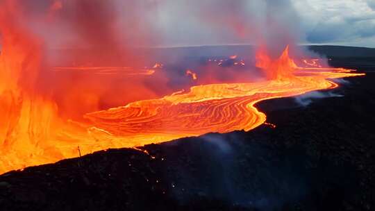 火山爆发岩浆流淌