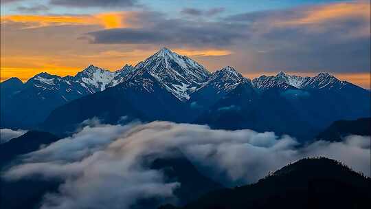 日出云海雪山日照金山早晨清晨唯美风景风光