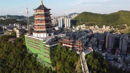 航拍贵阳城市日落街道建筑大气风光