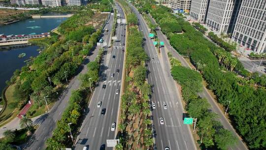 航拍厦门城市道路景观