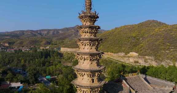 山西长治浊漳河谷原起寺青龙宝塔航拍