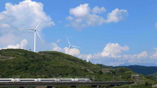 高铁动车和谐号复兴号风车风能电能