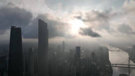 珠江新城市清晨航拍空镜