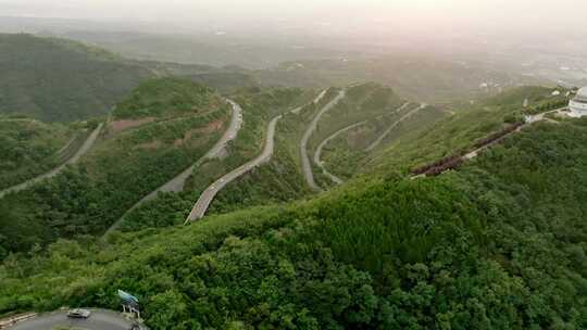 航拍陕西西安市骊山盘山路视频素材模板下载