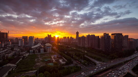 杭州城市天际线日转夜延时摄影