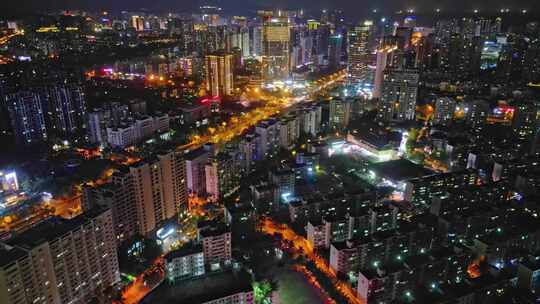 海南三亚CBD中央商务区城市夜景交通