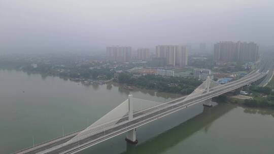 航拍湖南衡阳湘江大桥视频素材模板下载