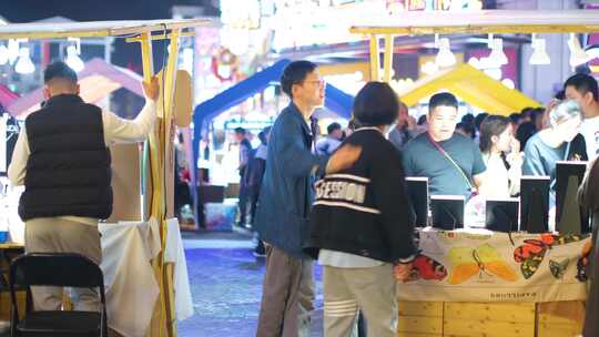 浙江省杭州市拱墅区武林夜市夜晚夜景逛街购视频素材模板下载