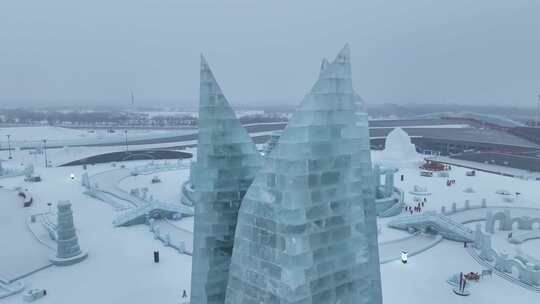 4K航拍第25届哈尔滨冰雪大世界视频素材模板下载